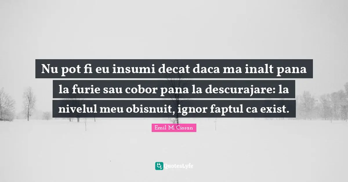 Nu pot fi eu insumi decat daca ma inalt pana la furie sau cobor pana la descurajare: la nivelul meu obisnuit, ignor faptul ca exist.