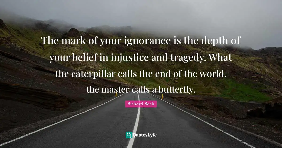 The mark of your ignorance is the depth of your belief in injustice and tragedy. What the caterpillar calls the end of the world, the master calls a butterfly.