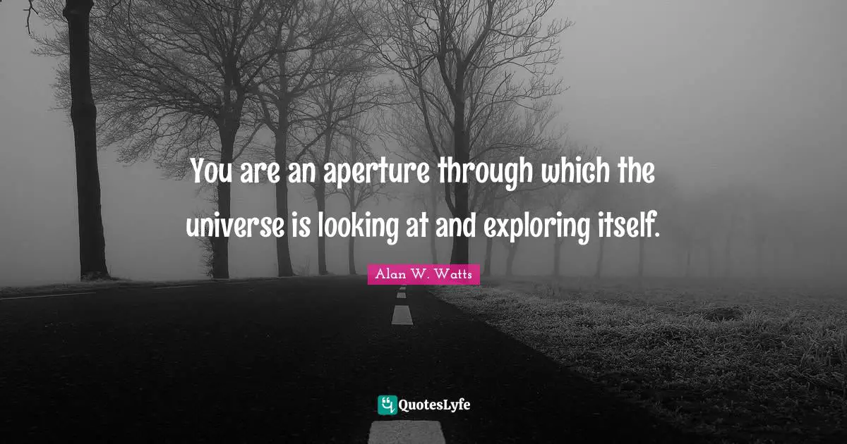 Alan W. Watts Quotes: "You are an aperture through which the universe is looking at and exploring itself."