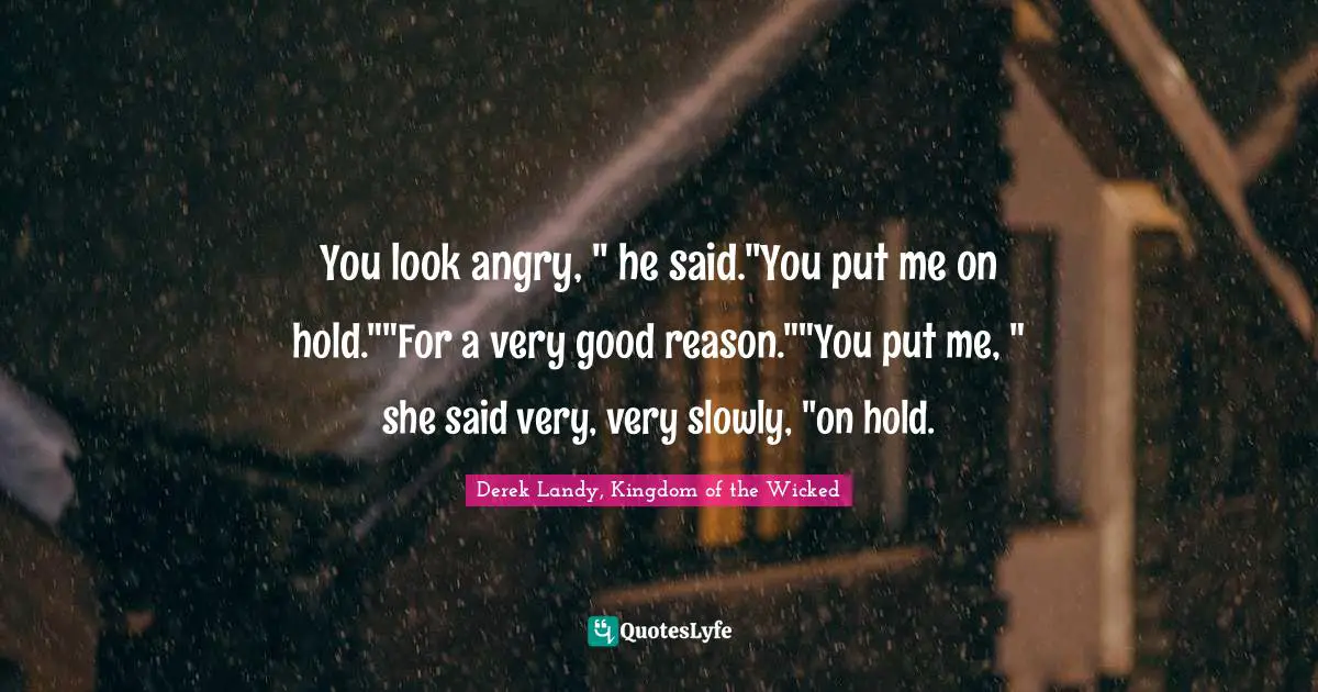 You look angry, " he said."You put me on hold.""For a very good reason.""You put me, " she said very, very slowly, "on hold.