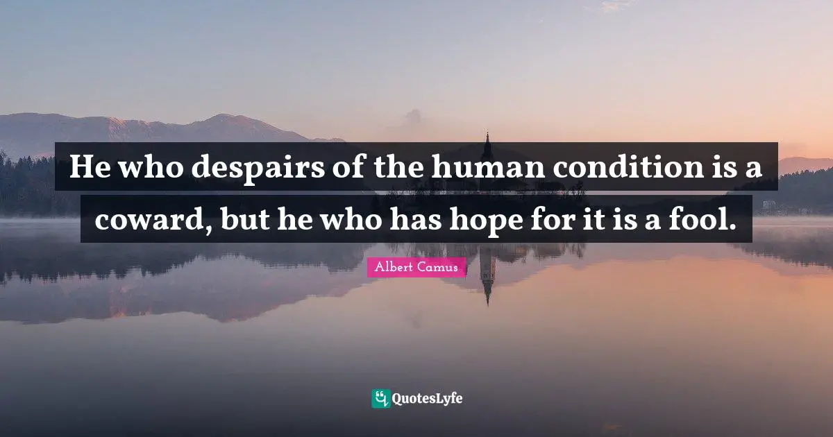He who despairs of the human condition is a coward, but he who has hope for it is a fool.