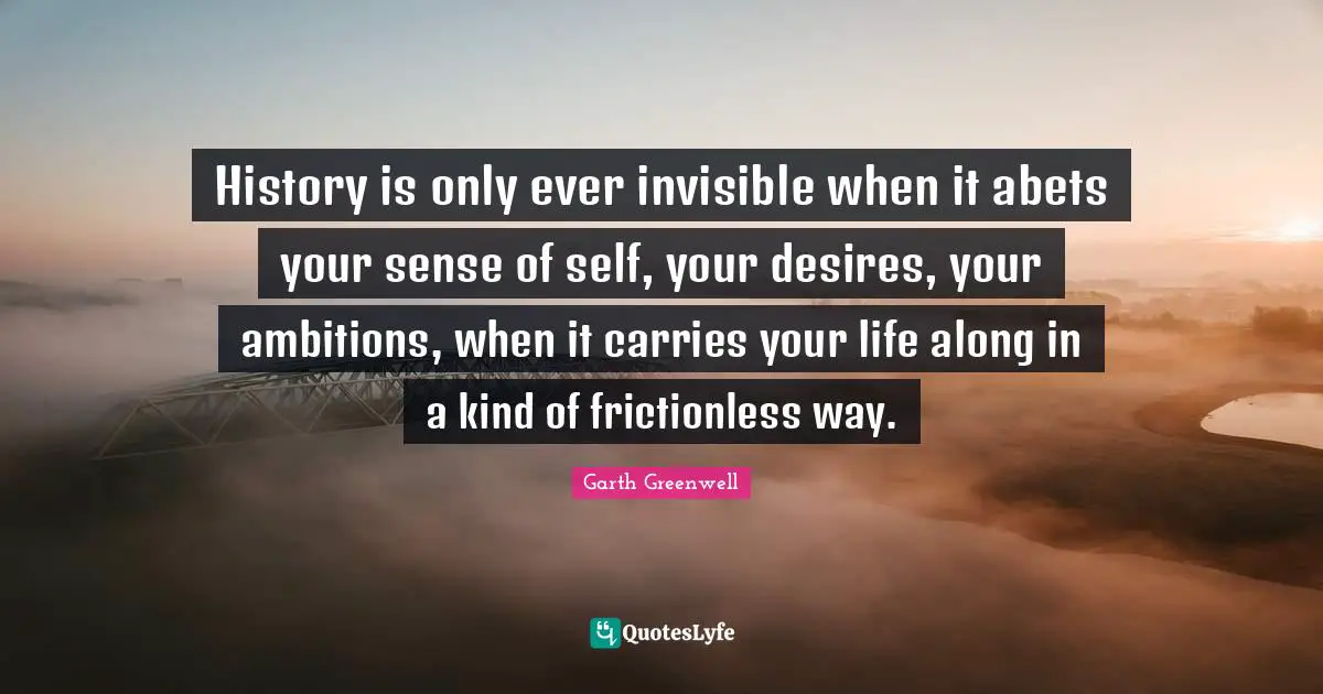 History is only ever invisible when it abets your sense of self, your desires, your ambitions, when it carries your life along in a kind of frictionless way.