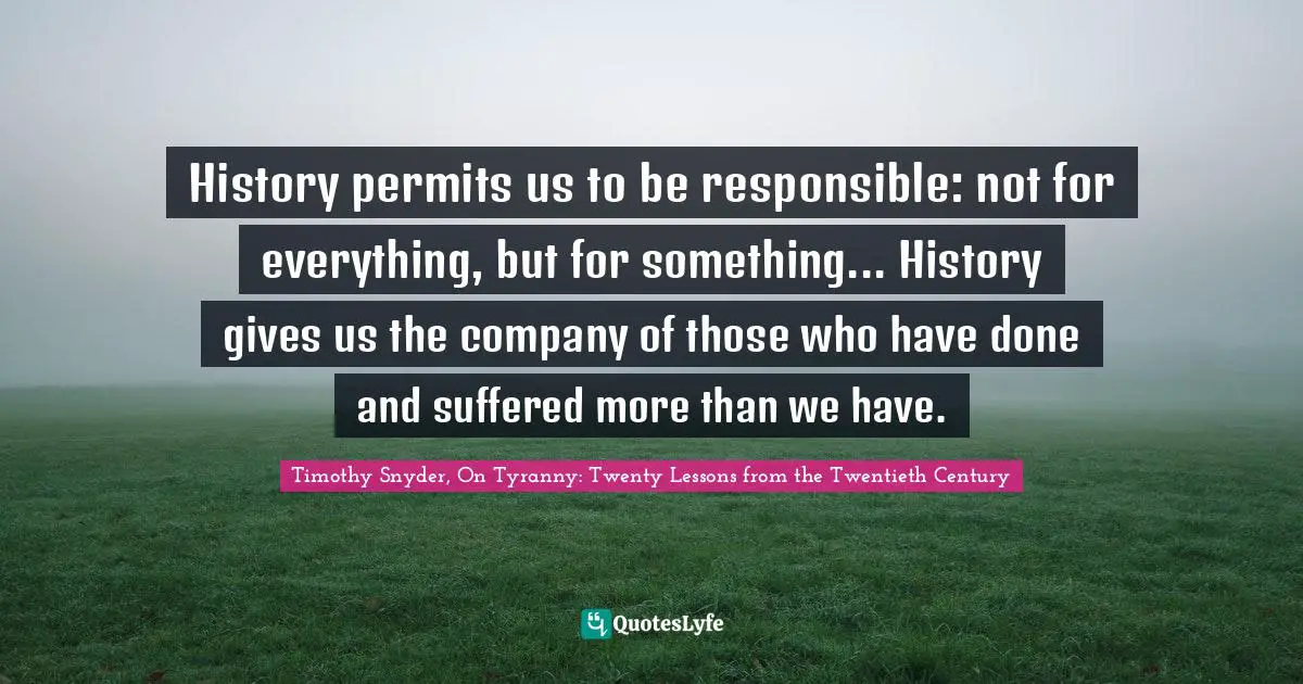 History permits us to be responsible: not for everything, but for something... History gives us the company of those who have done and suffered more than we have.