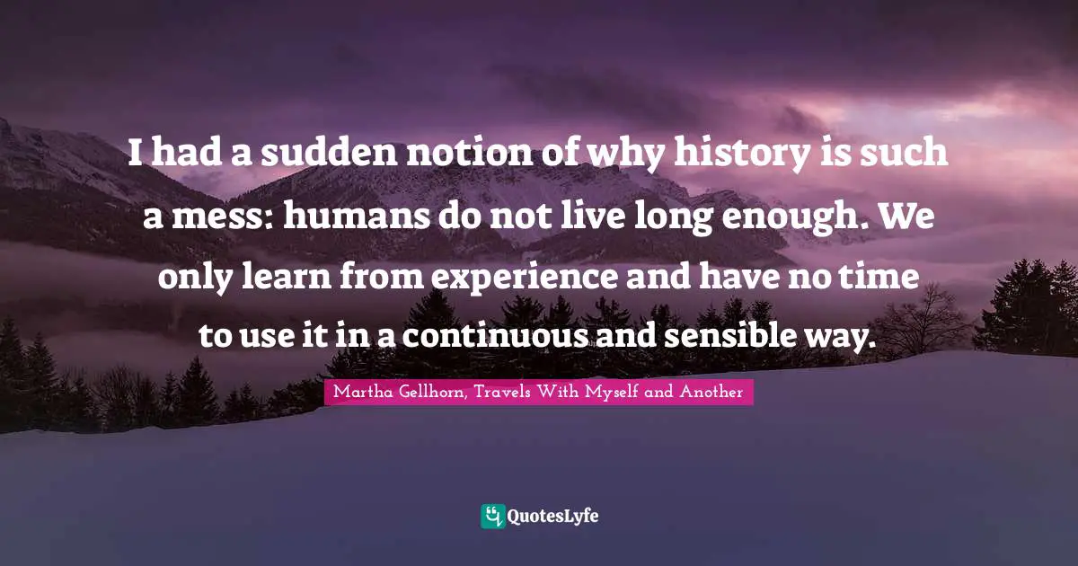 I had a sudden notion of why history is such a mess: humans do not live long enough. We only learn from experience and have no time to use it in a continuous and sensible way.