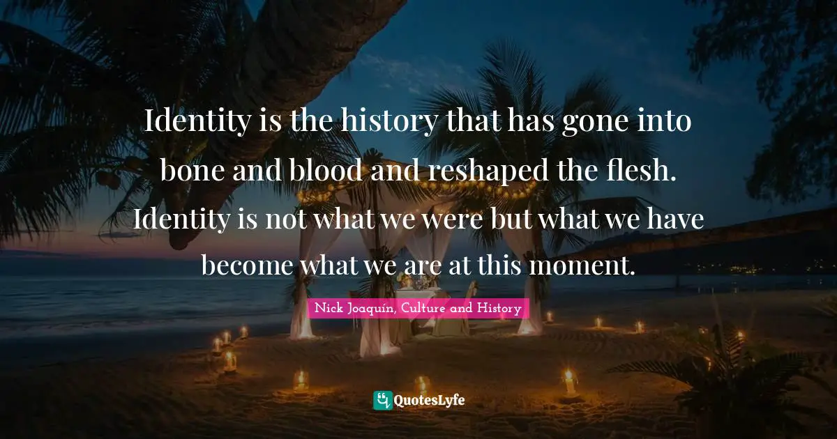 Identity is the history that has gone into bone and blood and reshaped the flesh. Identity is not what we were but what we have become what we are at this moment.