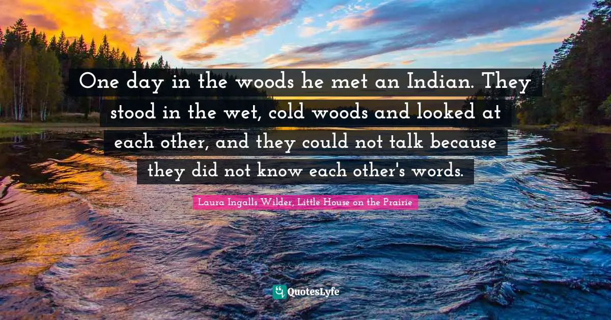 One day in the woods he met an Indian. They stood in the wet, cold woods and looked at each other, and they could not talk because they did not know each other's words.
