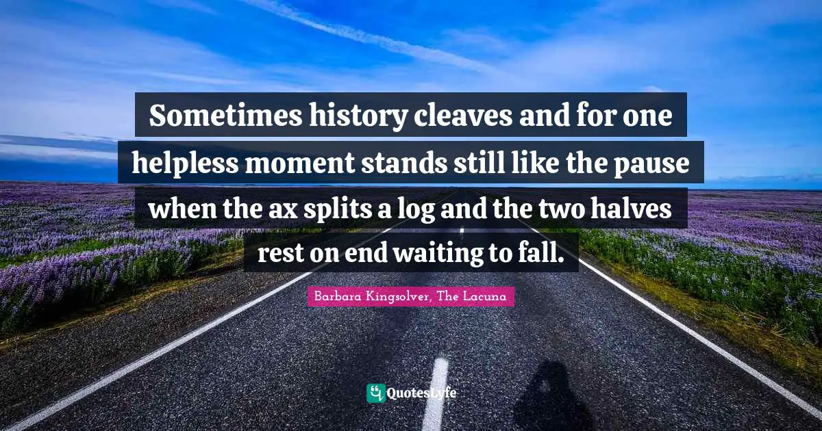Sometimes history cleaves and for one helpless moment stands still like the pause when the ax splits a log and the two halves rest on end waiting to fall.