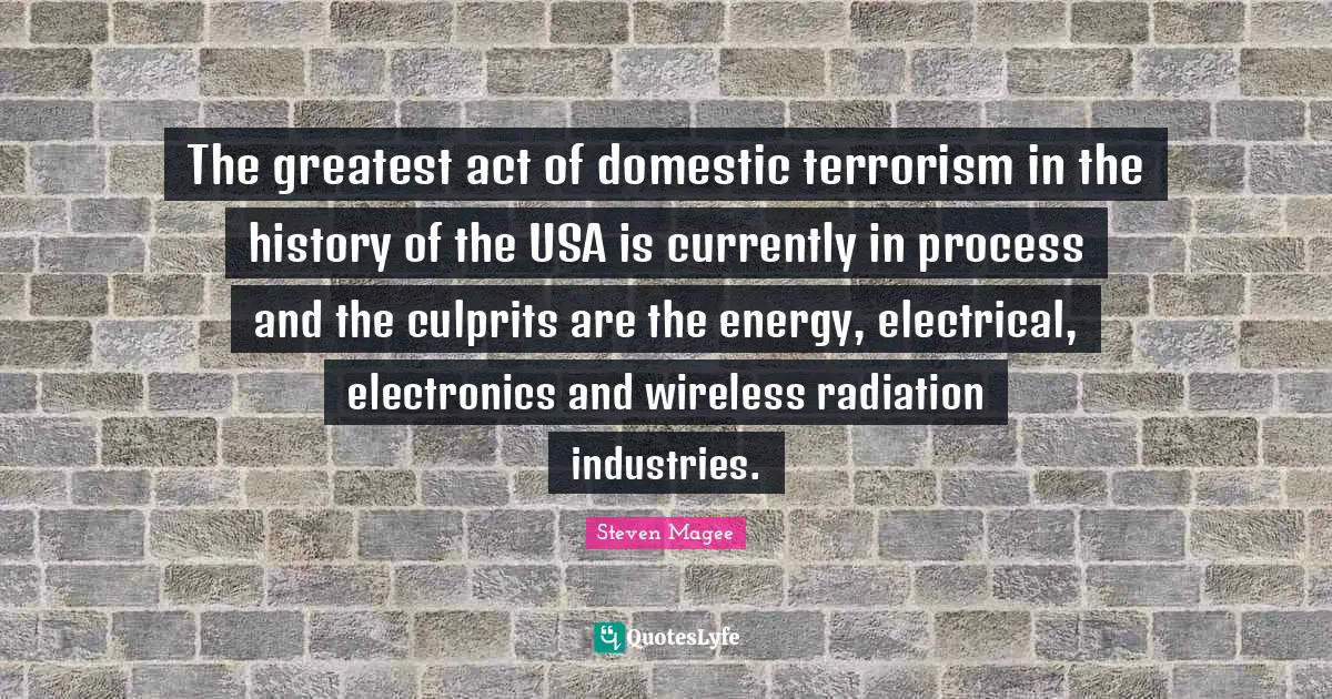 The greatest act of domestic terrorism in the history of the USA is currently in process and the culprits are the energy, electrical, electronics and wireless radiation industries.