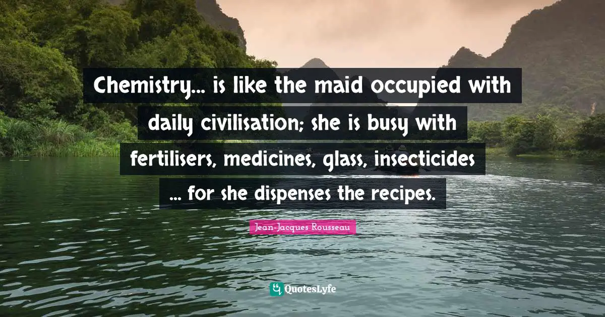 Civilisation Quotes: "Chemistry... is like the maid occupied with daily civilisation; she is busy with fertilisers, medicines, glass, insecticides ... for she dispenses the recipes."