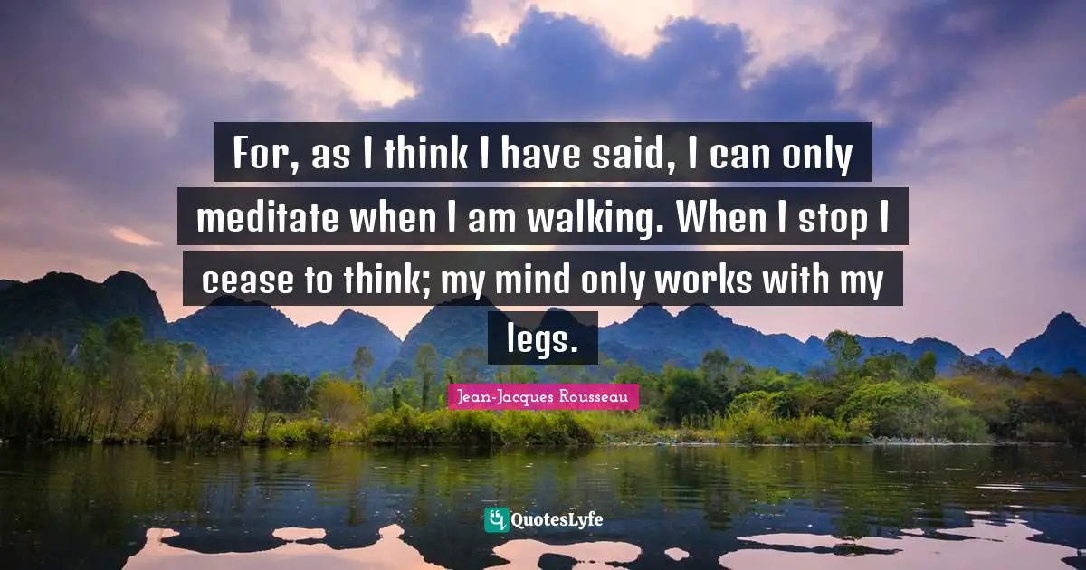 For, as I think I have said, I can only meditate when I am walking. When I stop I cease to think; my mind only works with my legs.