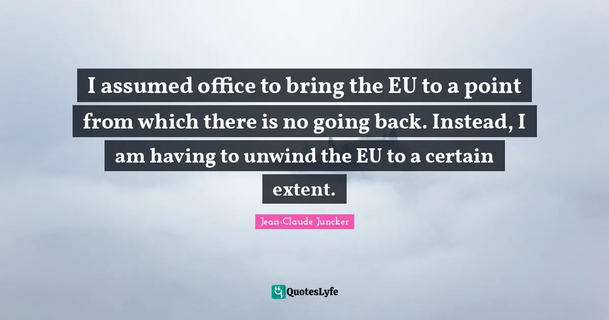 I assumed office to bring the EU to a point from which there is no going back. Instead, I am having to unwind the EU to a certain extent.
