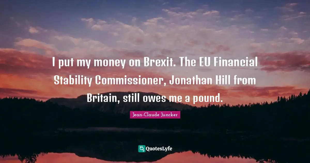 I put my money on Brexit. The EU Financial Stability Commissioner, Jonathan Hill from Britain, still owes me a pound.