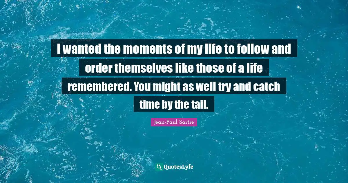 I wanted the moments of my life to follow and order themselves like those of a life remembered. You might as well try and catch time by the tail.