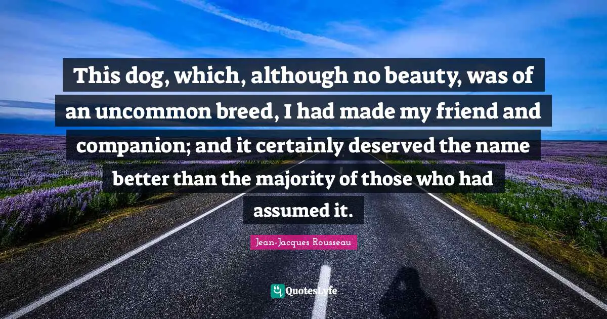 This dog, which, although no beauty, was of an uncommon breed, I had made my friend and companion; and it certainly deserved the name better than the majority of those who had assumed it.