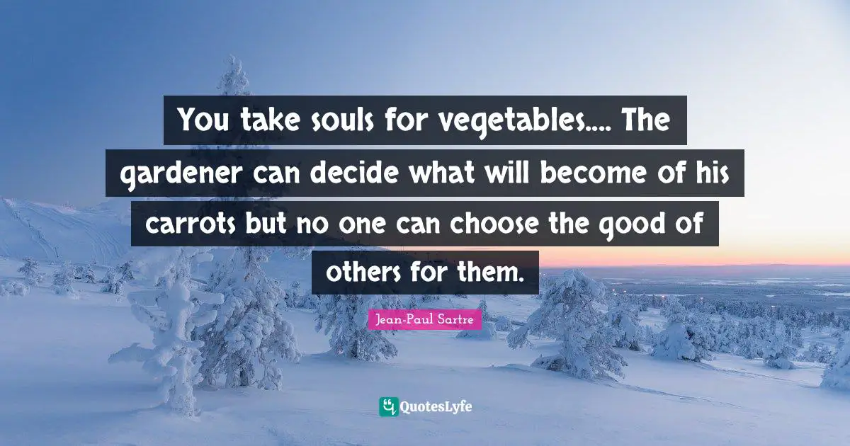 You take souls for vegetables.... The gardener can decide what will become of his carrots but no one can choose the good of others for them.