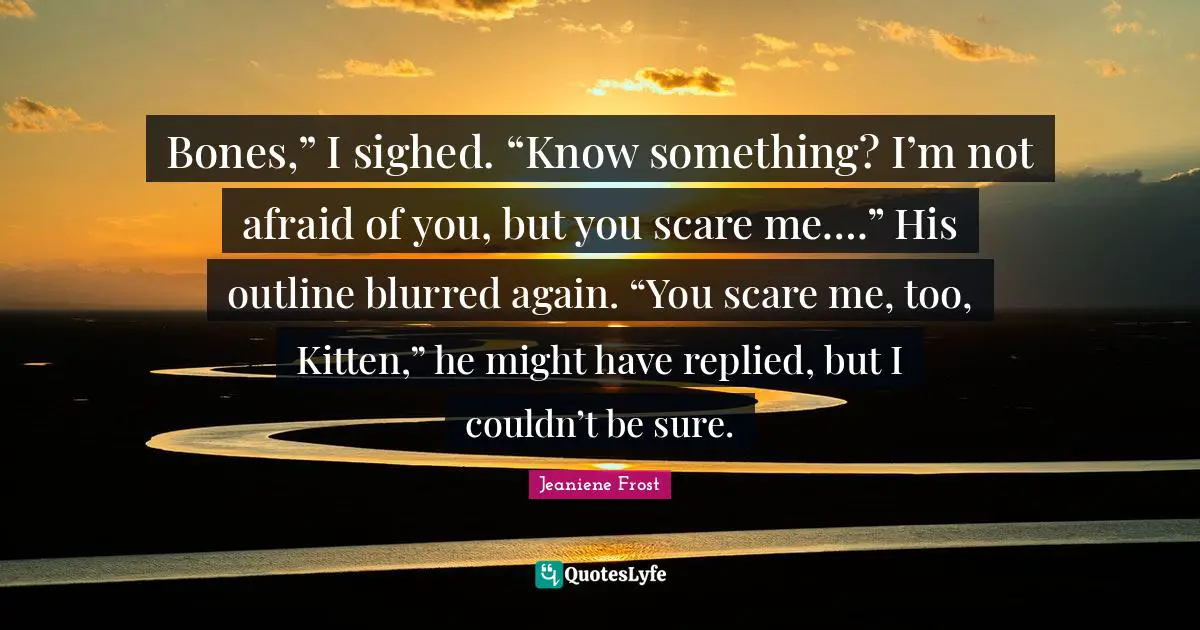 Bones,” I sighed. “Know something? I’m not afraid of you, but you scare me….” His outline blurred again. “You scare me, too, Kitten,” he might have replied, but I couldn’t be sure.