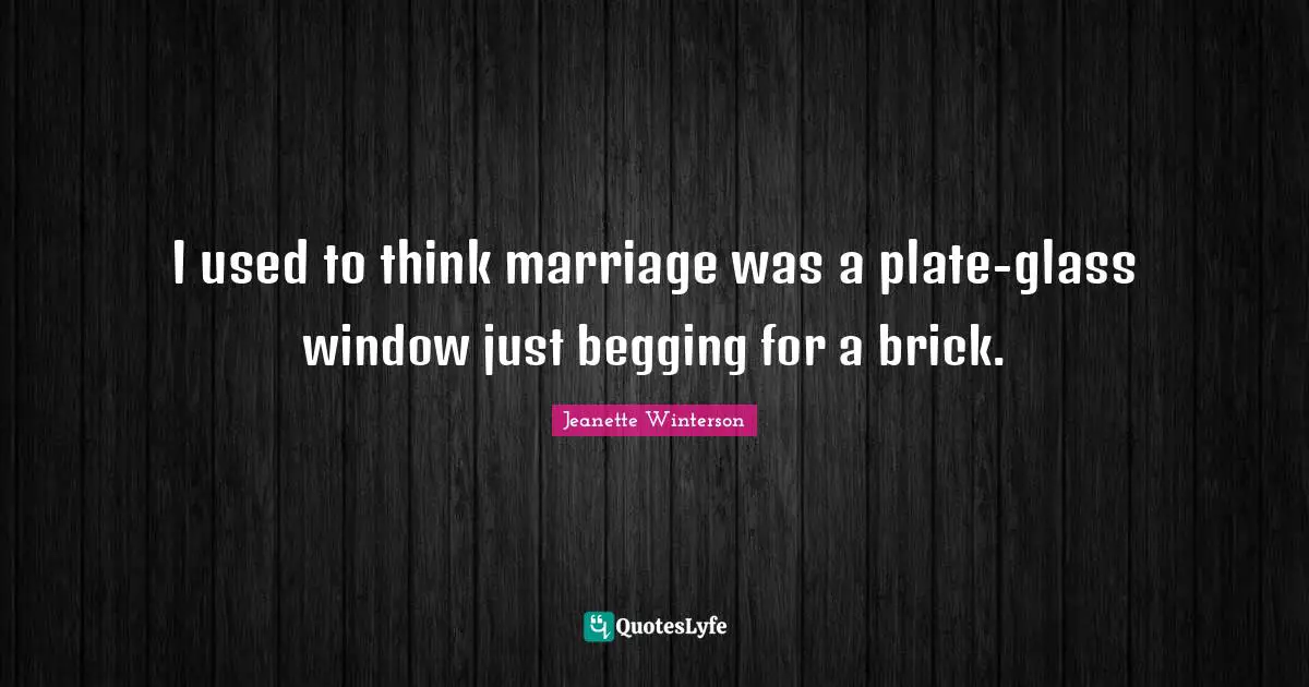 I used to think marriage was a plate-glass window just begging for a brick.