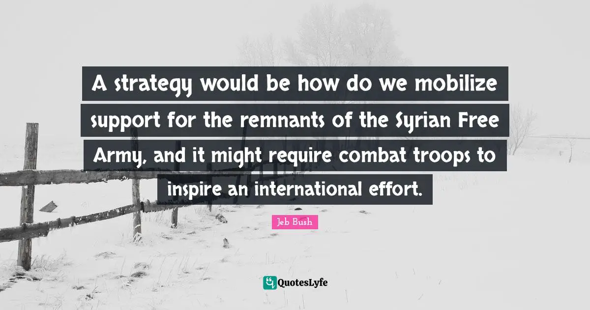A strategy would be how do we mobilize support for the remnants of the Syrian Free Army, and it might require combat troops to inspire an international effort.