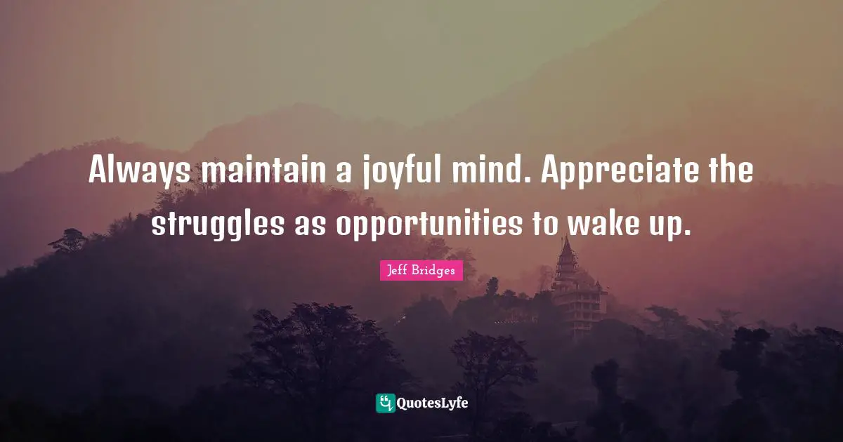 Always maintain a joyful mind. Appreciate the struggles as opportunities to wake up.