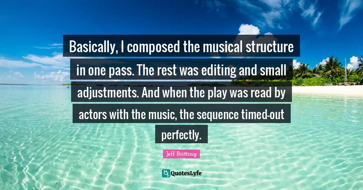 Basically, I composed the musical structure in one pass. The rest was editing and small adjustments. And when the play was read by actors with the music, the sequence timed-out perfectly.