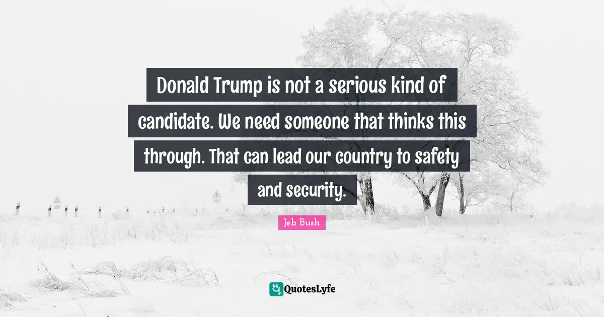 Safety And Security Quotes: "Donald Trump is not a serious kind of candidate. We need someone that thinks this through. That can lead our country to safety and security."