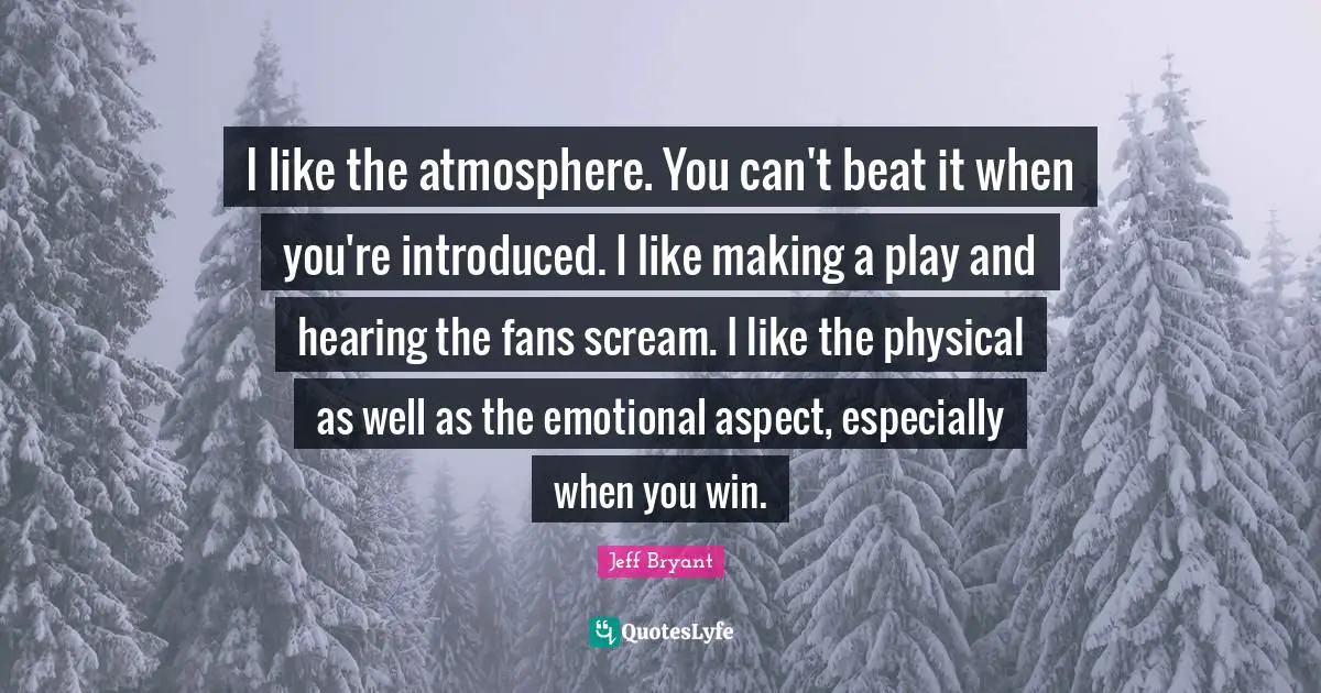 I like the atmosphere. You can't beat it when you're introduced. I like making a play and hearing the fans scream. I like the physical as well as the emotional aspect, especially when you win.