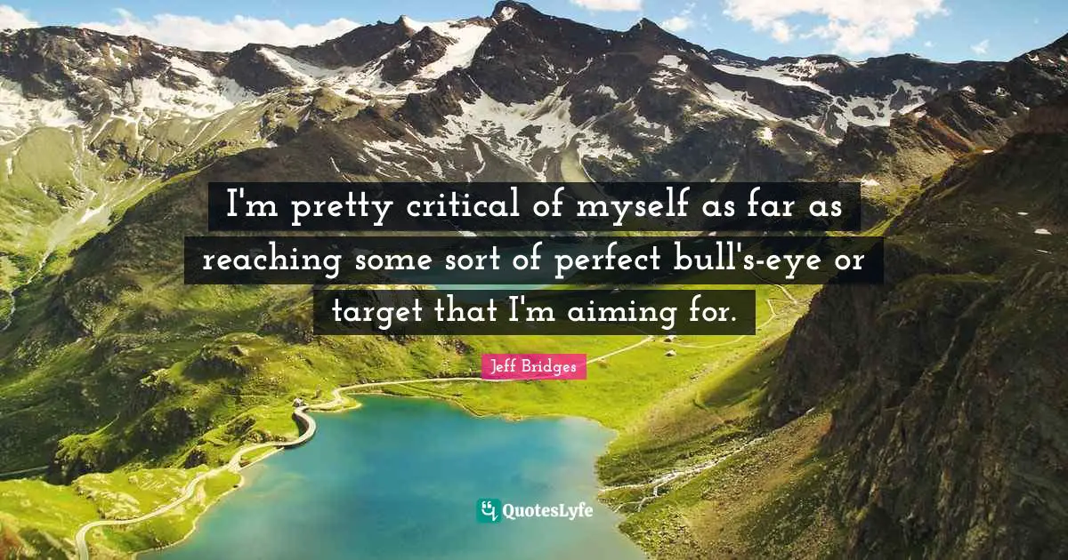 I'm pretty critical of myself as far as reaching some sort of perfect bull's-eye or target that I'm aiming for.