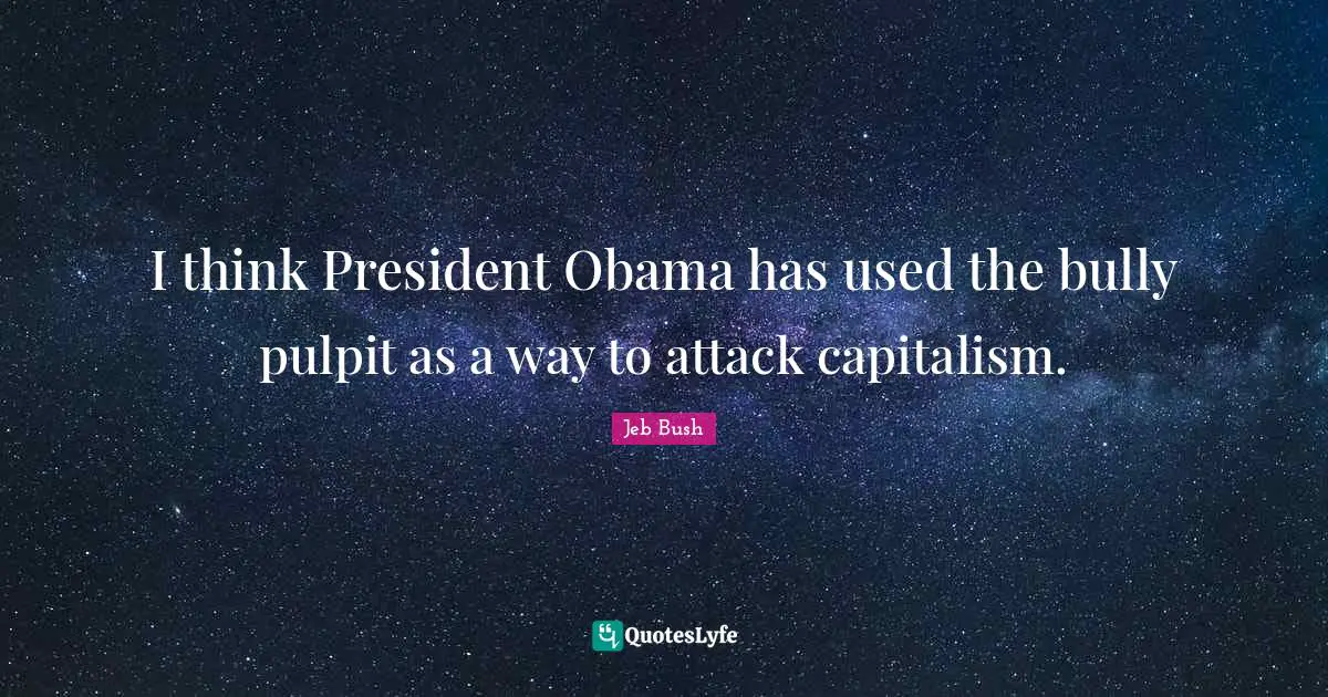 President Obama Quotes: "I think President Obama has used the bully pulpit as a way to attack capitalism."
