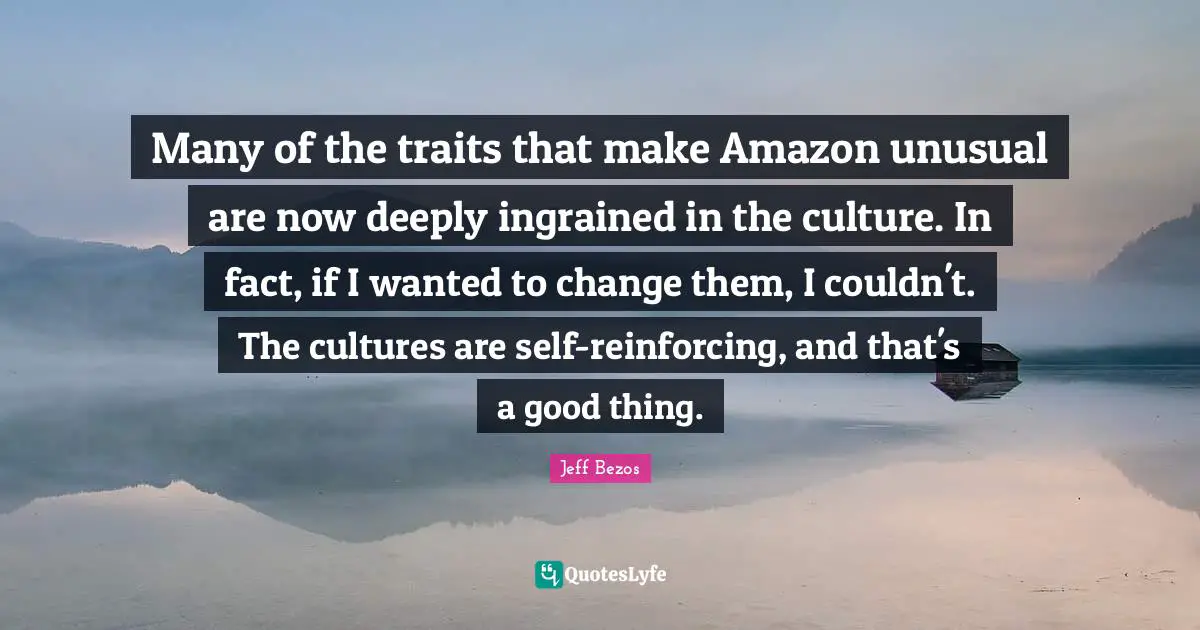 Many of the traits that make Amazon unusual are now deeply ingrained in the culture. In fact, if I wanted to change them, I couldn't. The cultures are self-reinforcing, and that's a good thing.