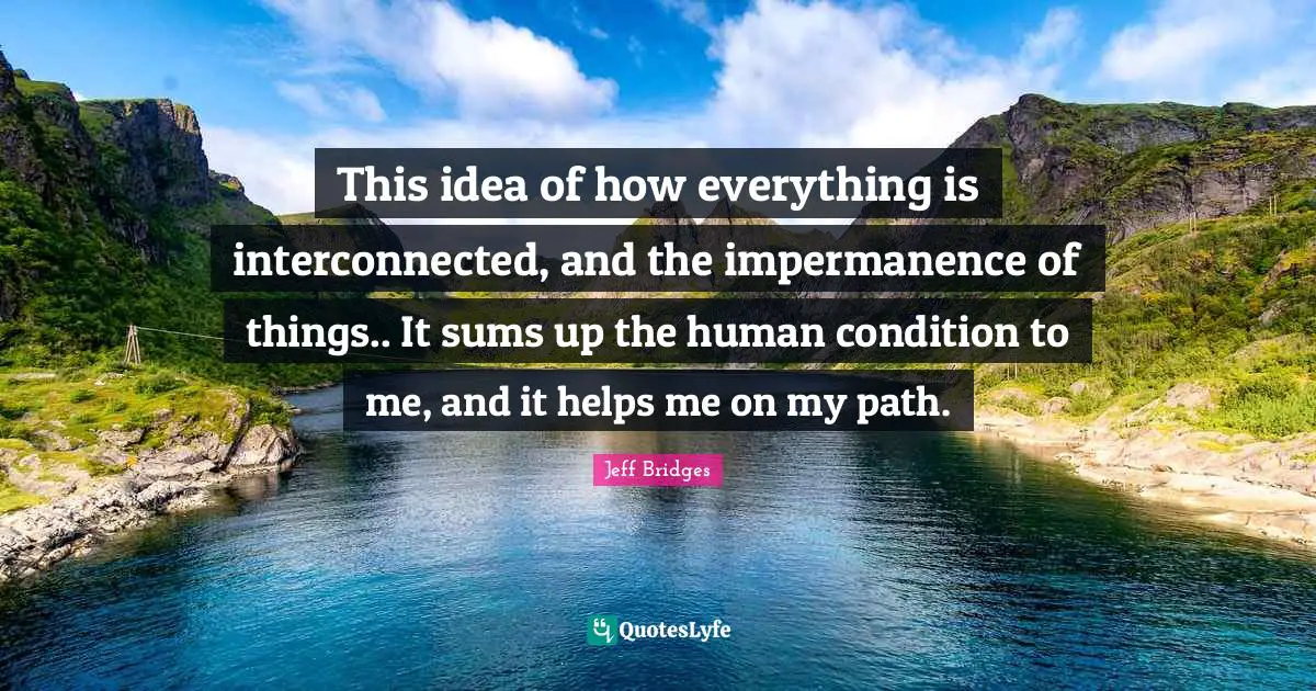 Impermanence Quotes: "This idea of how everything is interconnected, and the impermanence of things.. It sums up the human condition to me, and it helps me on my path."
