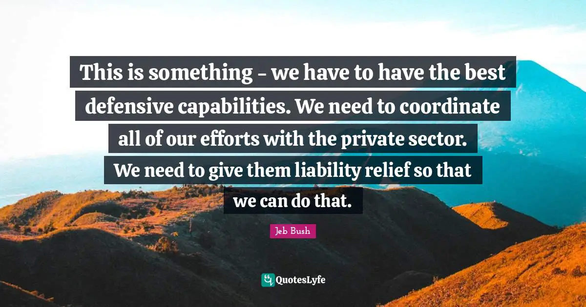 This is something - we have to have the best defensive capabilities. We need to coordinate all of our efforts with the private sector. We need to give them liability relief so that we can do that.