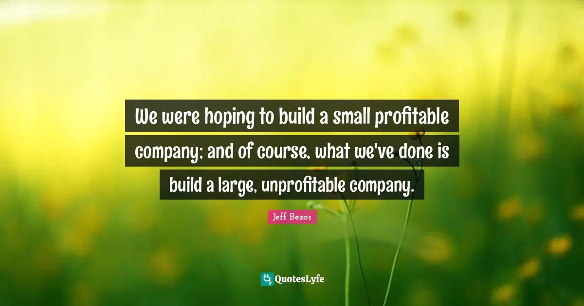 We were hoping to build a small profitable company; and of course, what we've done is build a large, unprofitable company.