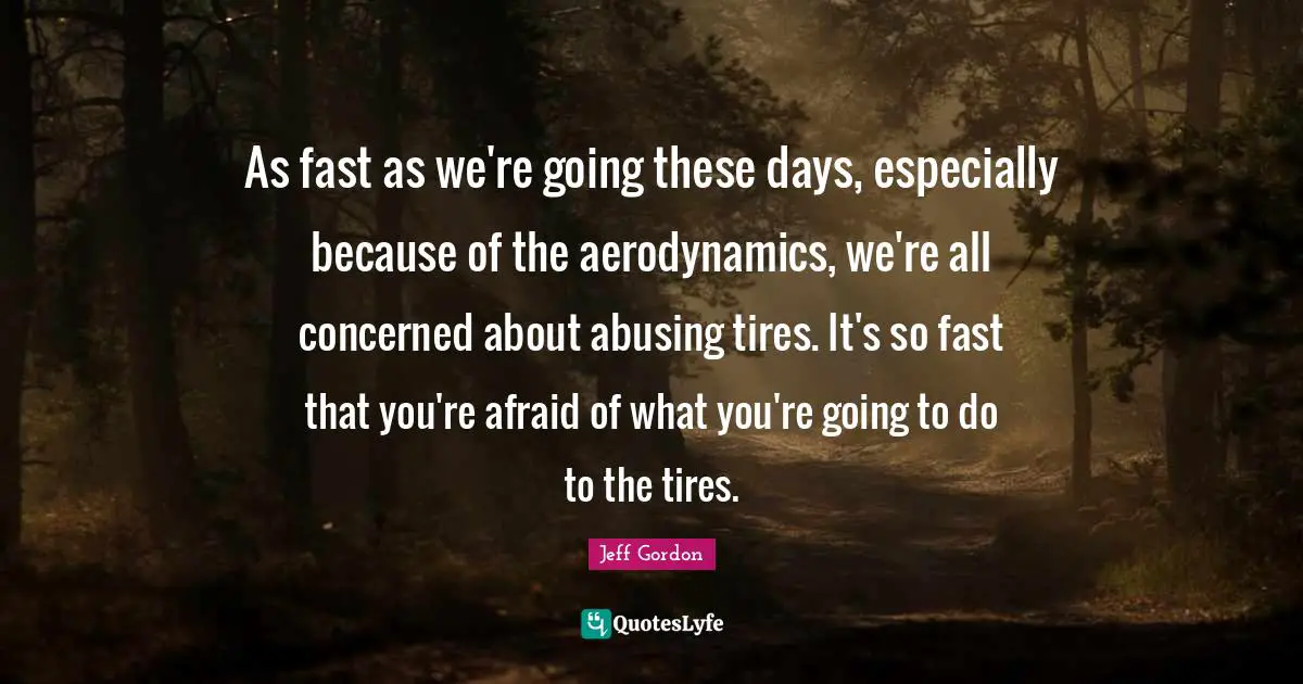 Tire Quotes: "As fast as we're going these days, especially because of the aerodynamics, we're all concerned about abusing tires. It's so fast that you're afraid of what you're going to do to the tires."