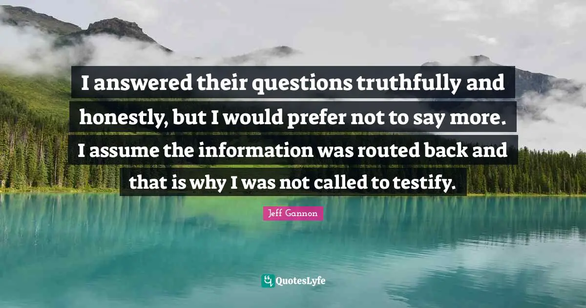 I answered their questions truthfully and honestly, but I would prefer not to say more. I assume the information was routed back and that is why I was not called to testify.