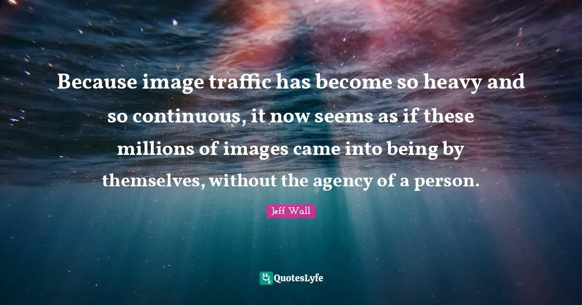 Because image traffic has become so heavy and so continuous, it now seems as if these millions of images came into being by themselves, without the agency of a person.