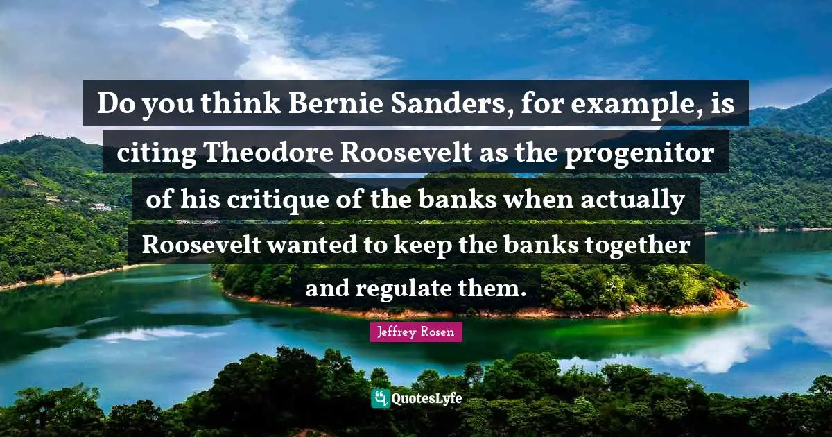Do you think Bernie Sanders, for example, is citing Theodore Roosevelt as the progenitor of his critique of the banks when actually Roosevelt wanted to keep the banks together and regulate them.