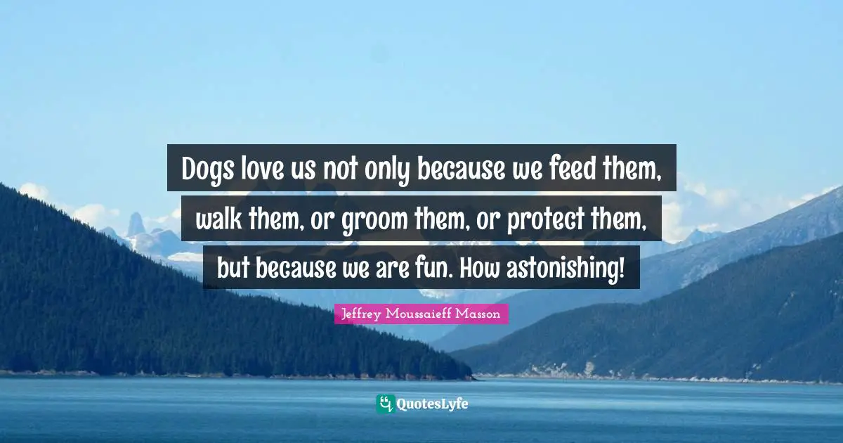 Astonishing Quotes: "Dogs love us not only because we feed them, walk them, or groom them, or protect them, but because we are fun. How astonishing!"