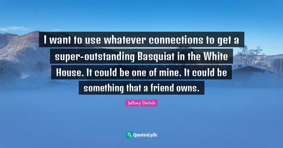 I want to use whatever connections to get a super-outstanding Basquiat in the White House. It could be one of mine. It could be something that a friend owns.