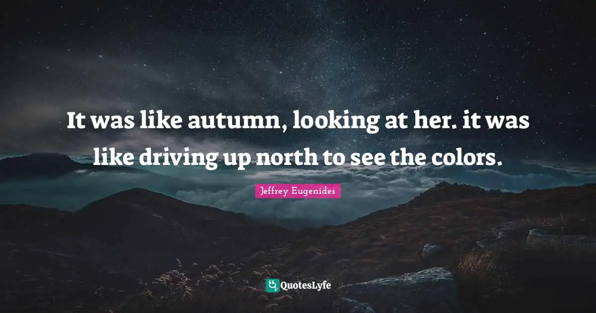 Jeffrey Eugenides Quotes: "It was like autumn, looking at her. it was like driving up north to see the colors."