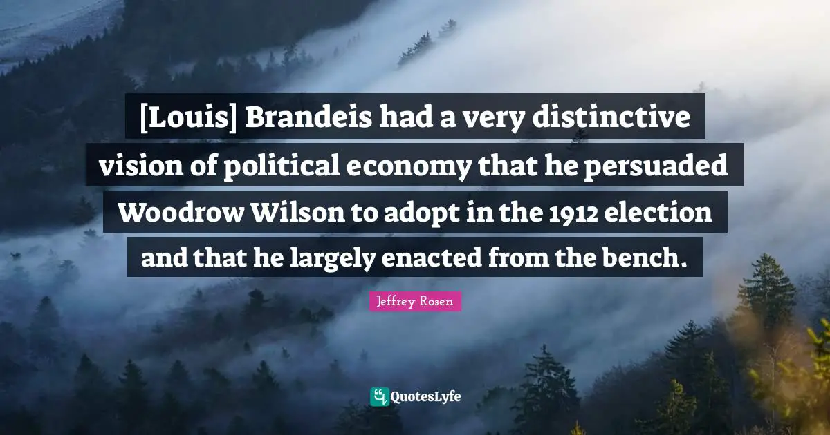 [Louis] Brandeis had a very distinctive vision of political economy that he persuaded Woodrow Wilson to adopt in the 1912 election and that he largely enacted from the bench.