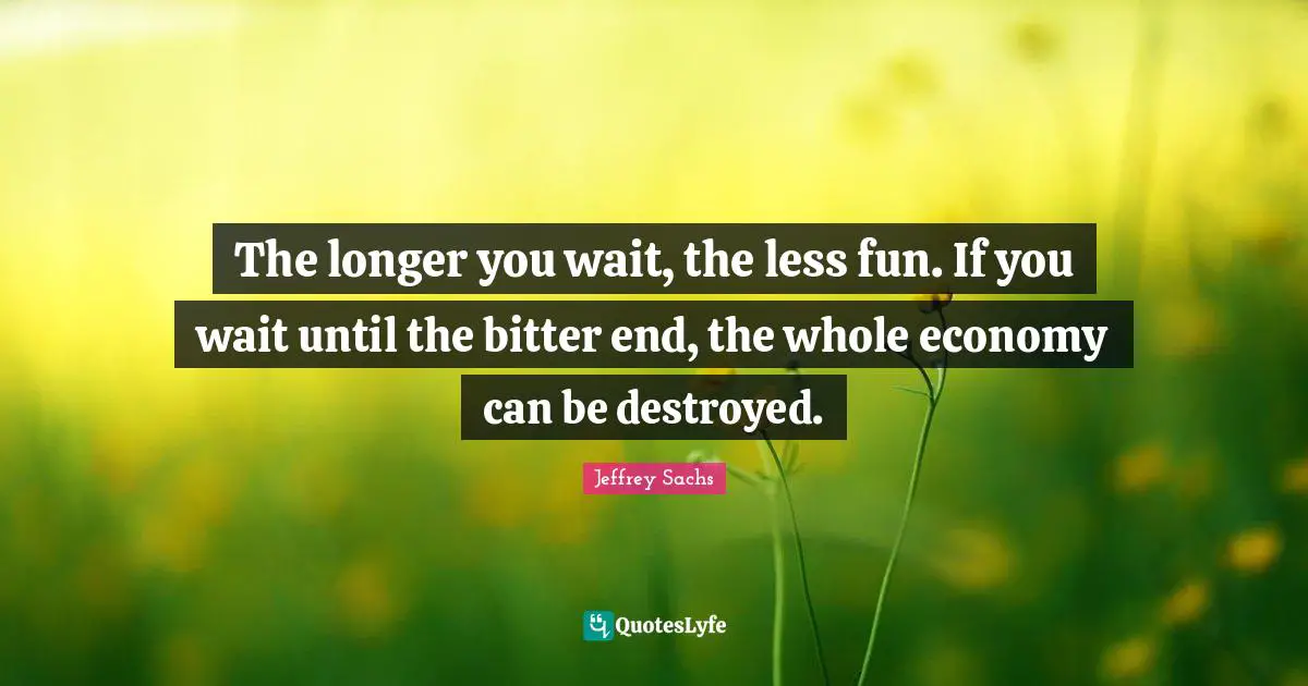 Jeffrey Sachs Quotes: "The longer you wait, the less fun. If you wait until the bitter end, the whole economy can be destroyed."