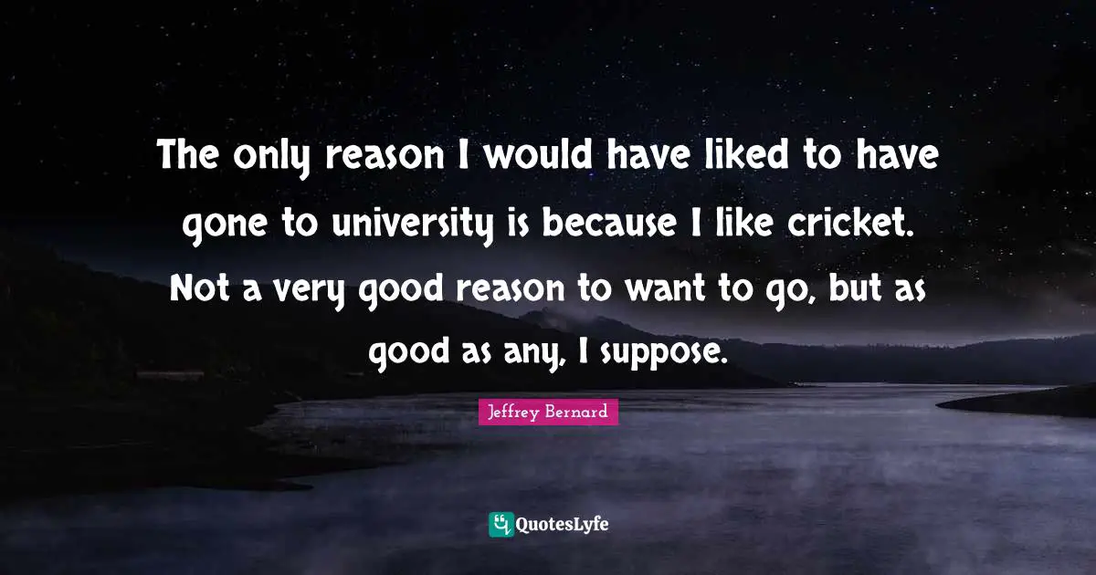 The only reason I would have liked to have gone to university is because I like cricket. Not a very good reason to want to go, but as good as any, I suppose.