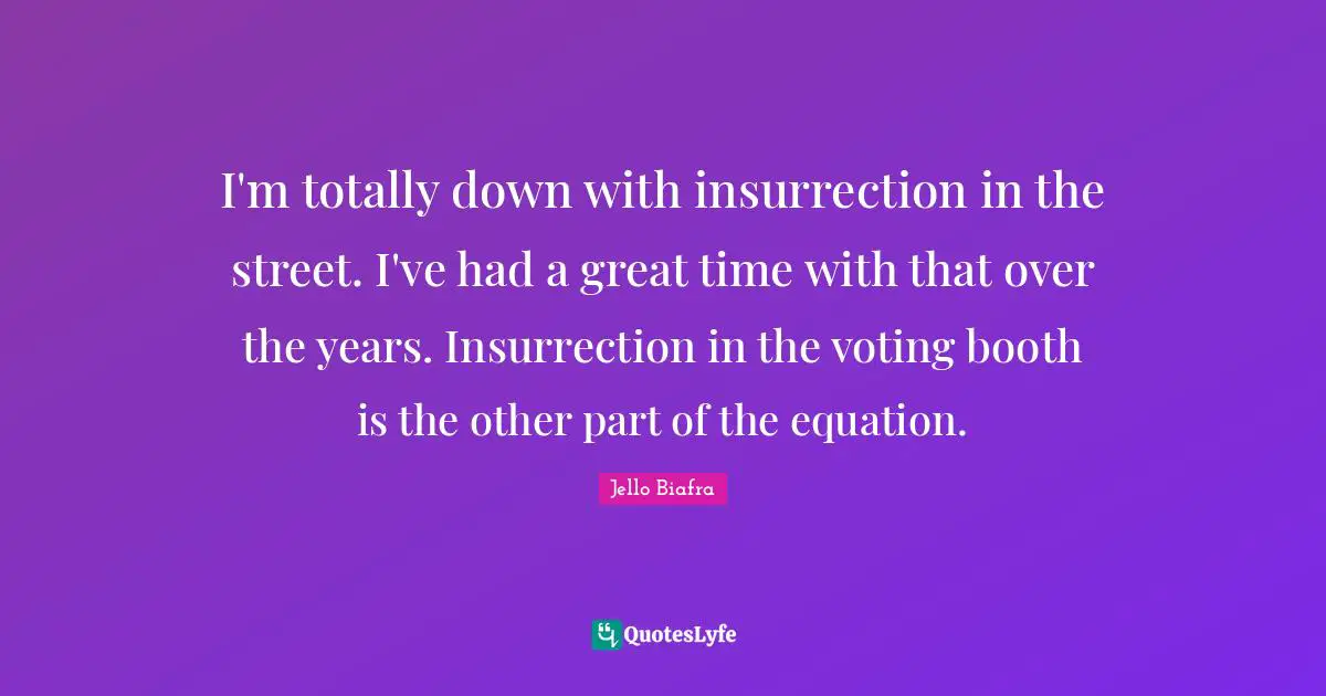 I'm totally down with insurrection in the street. I've had a great time with that over the years. Insurrection in the voting booth is the other part of the equation.