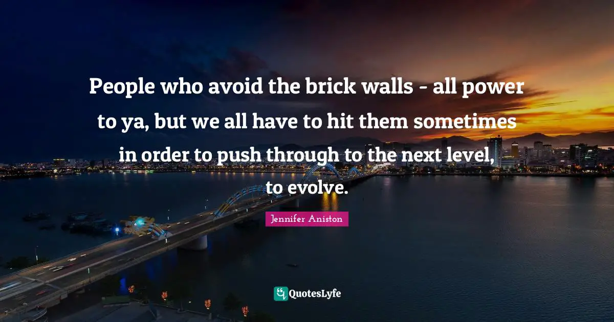 Next Level Quotes: "People who avoid the brick walls - all power to ya, but we all have to hit them sometimes in order to push through to the next level, to evolve."