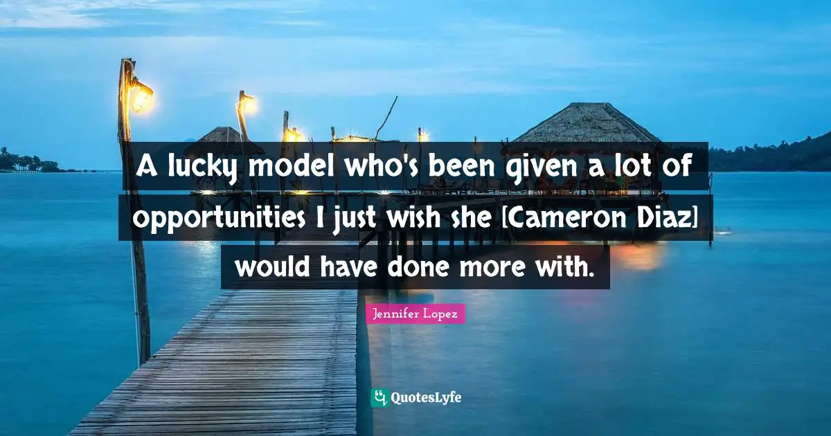 A lucky model who's been given a lot of opportunities I just wish she [Cameron Diaz] would have done more with.