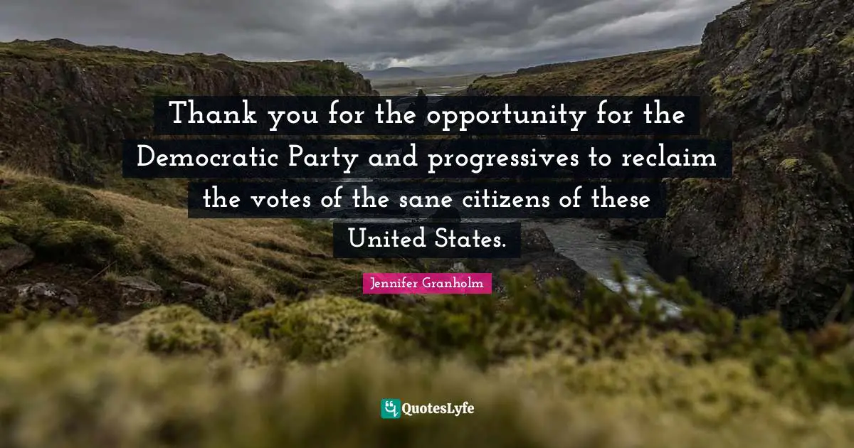 Thank you for the opportunity for the Democratic Party and progressives to reclaim the votes of the sane citizens of these United States.