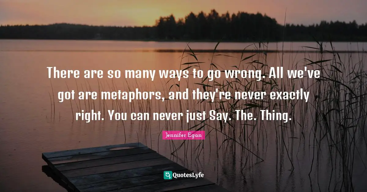 There are so many ways to go wrong. All we've got are metaphors, and they're never exactly right. You can never just Say. The. Thing.
