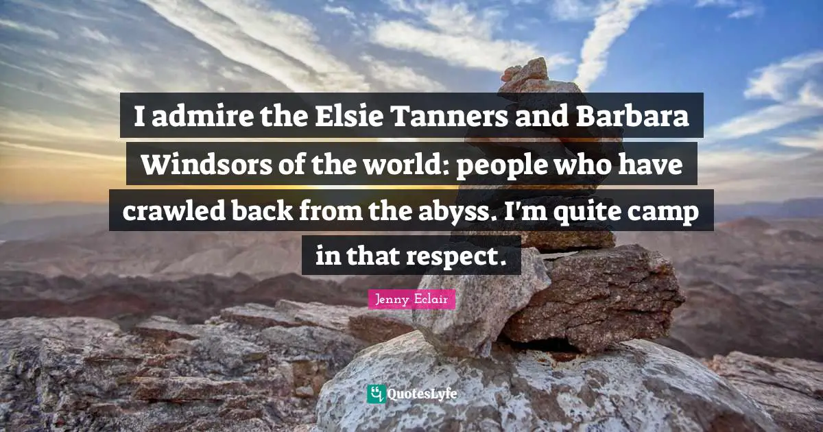 I admire the Elsie Tanners and Barbara Windsors of the world: people who have crawled back from the abyss. I'm quite camp in that respect.