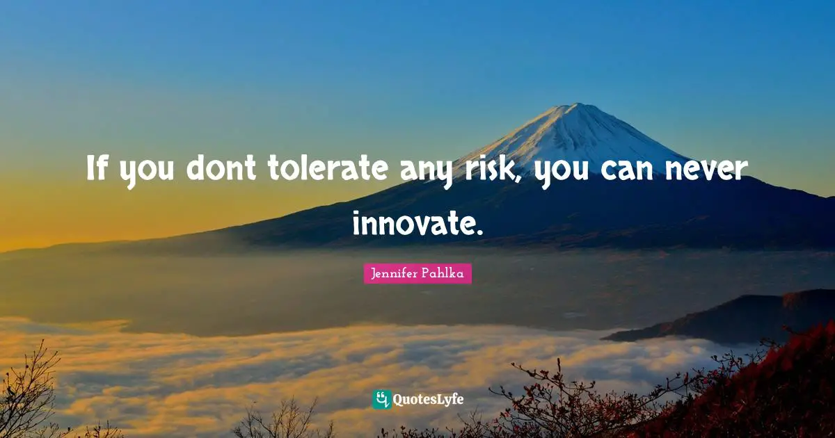 If you dont tolerate any risk, you can never innovate.