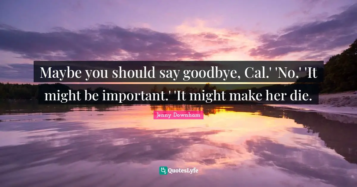 Maybe you should say goodbye, Cal.' 'No.' 'It might be important.' 'It might make her die.